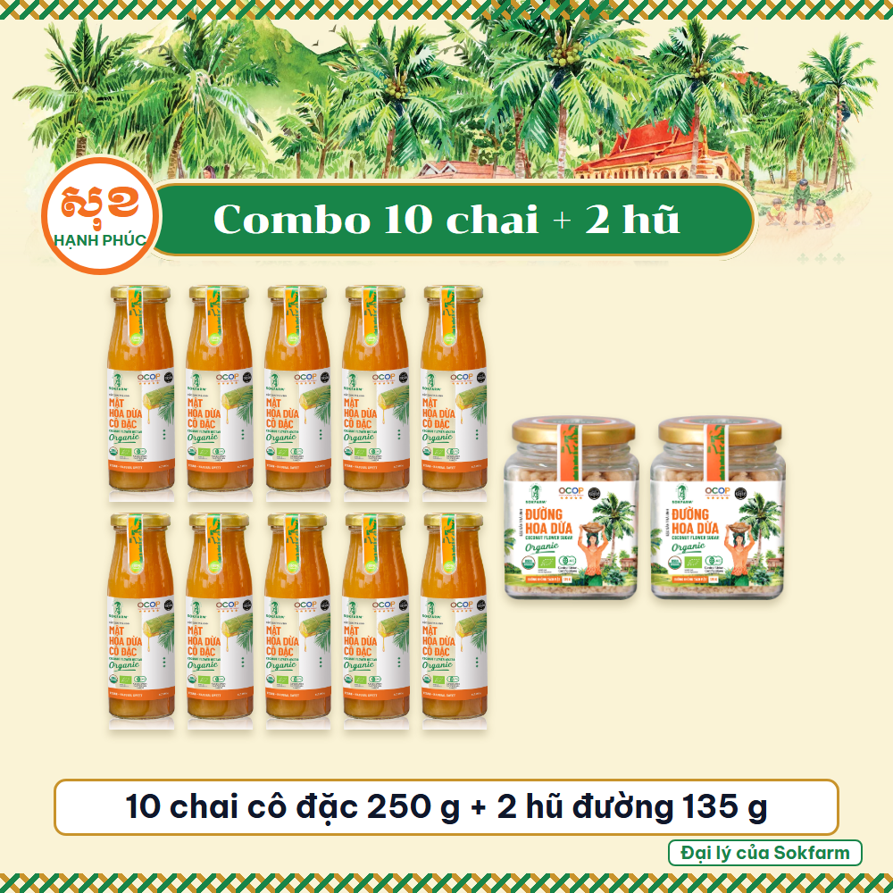 10 chai mật hoa dừa cô đặc 250 g và 2 hũ đường hoa dừa 135 g