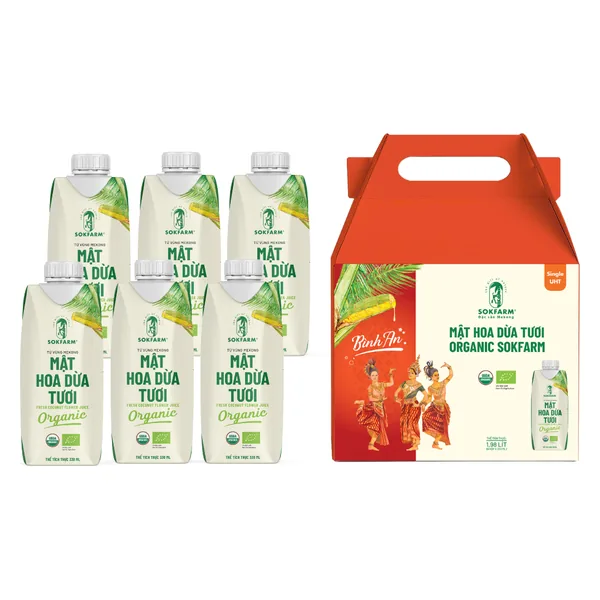 [Hộp Quà Tết Dừa Khai Lộc] Combo 6 Hộp Mật hoa dừa tươi Organic 330ml - Hộp quà tết