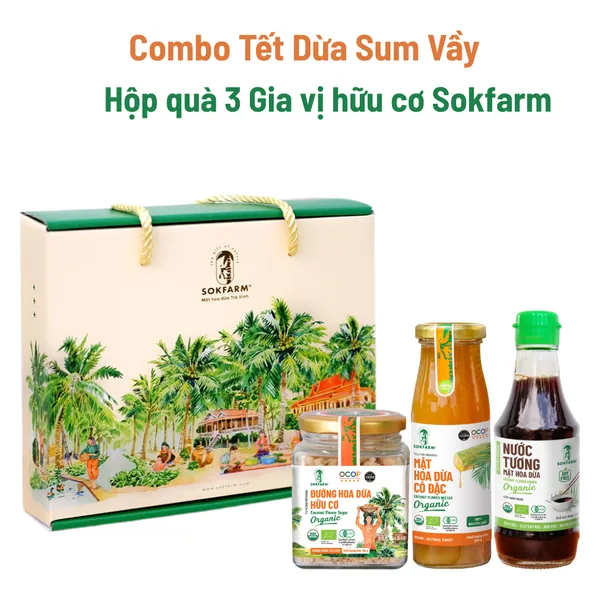 [Combo Tết Dừa Sum Vầy] Hộp quà 3 Gia vị Mật hoa dừa hữu cơ